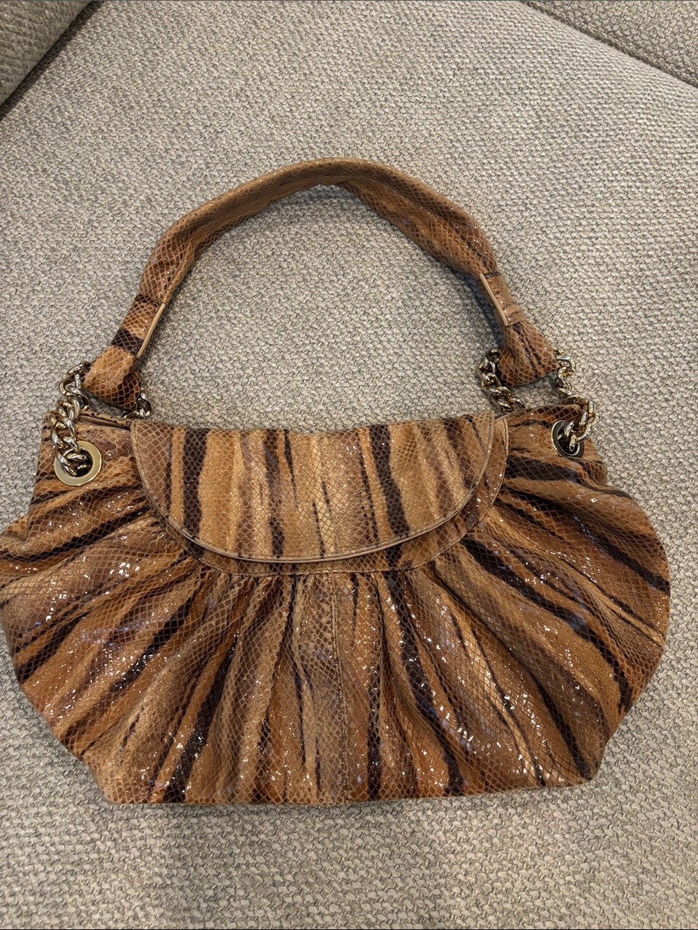 Stuart Weitzman Brown Snakeskin-Texture Hobo Bag